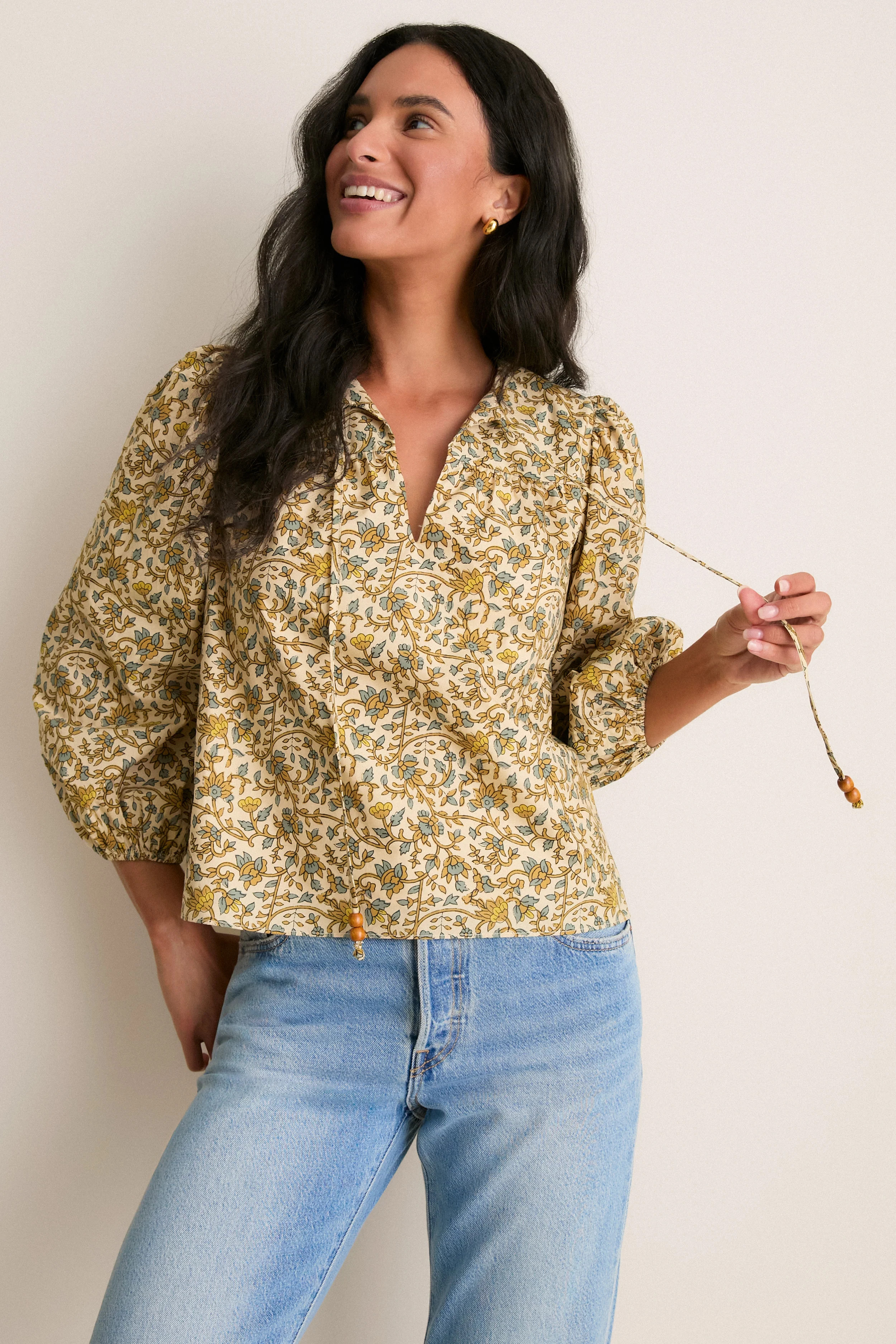 Tan Scrolling Floral Petunia Blouse | Tuckernuck (US)