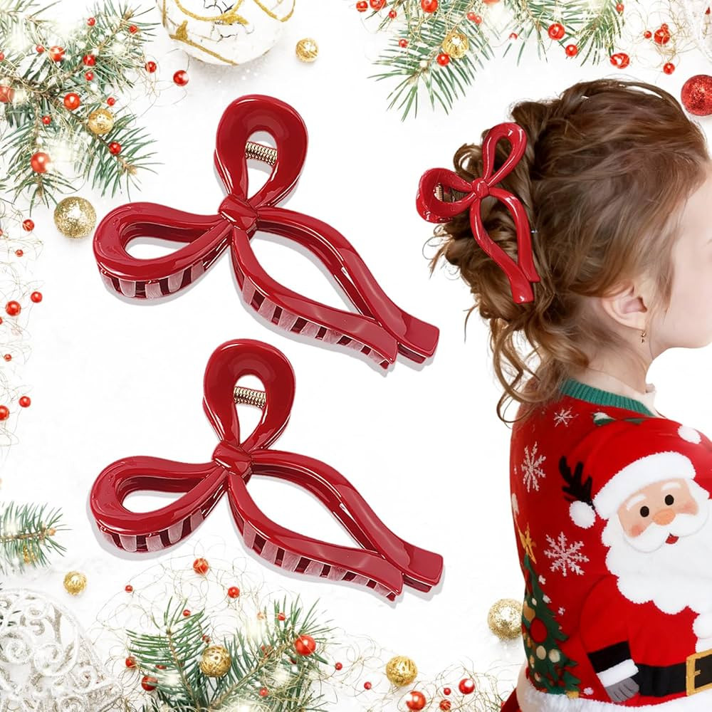 2PCS Red Christmas Bow Claw Clips for Women - Non-Slip Hair Claws for Holiday Parties, Festive Ha... | Amazon (US)