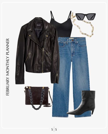 Monthly outfit planner: FEBRUARY: Winter looks | leather jacket, wide leg crop jean, black handbag, black bodysuit, gold chain, sunglassess

Date night outfit idea 

See the entire calendar on thesarahstories.com ✨ 


#LTKstyletip