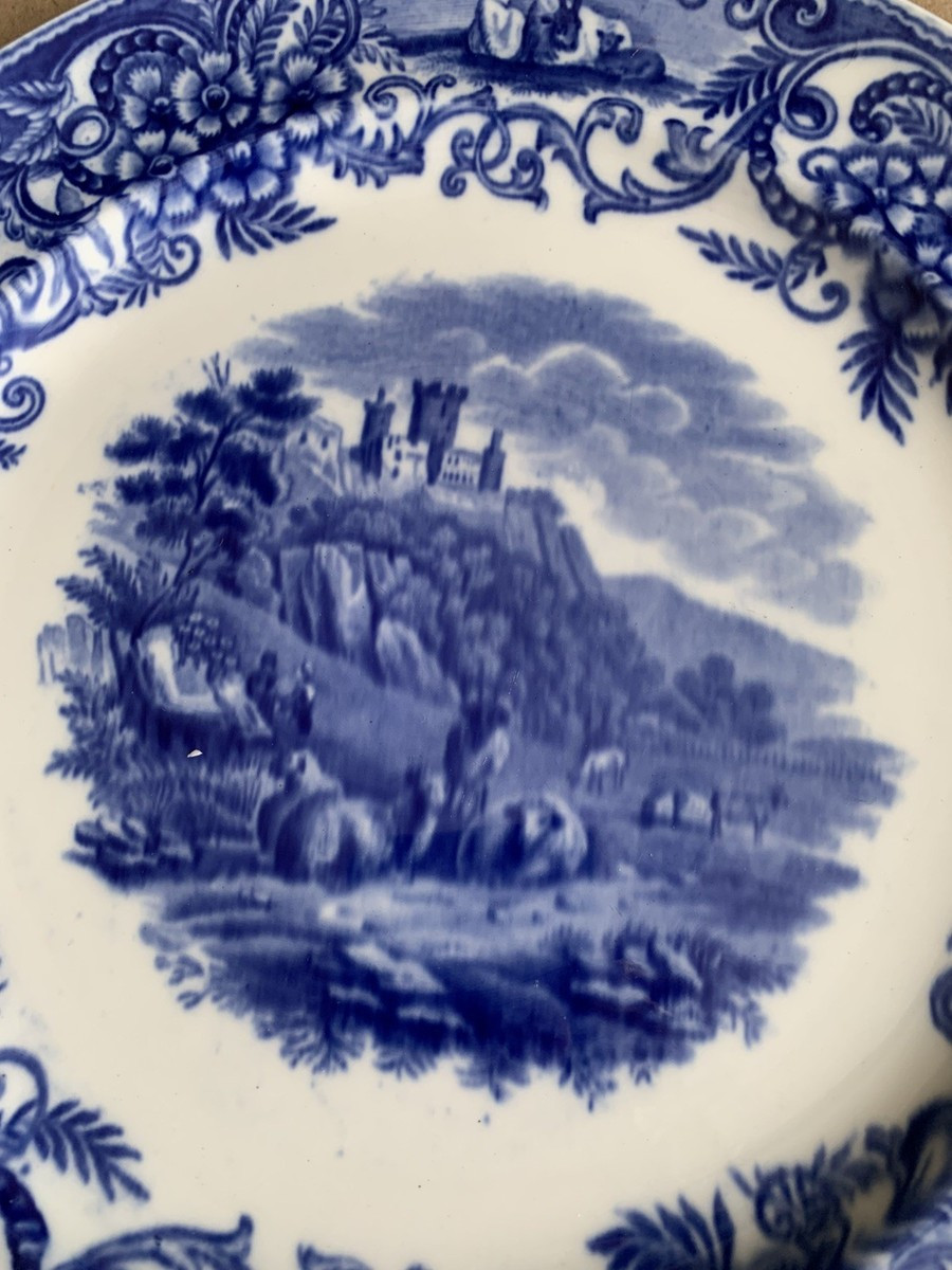 Vintage Blue Transferware Plate Pastoral 1790 England Castle Shepherd Scene | eBay US