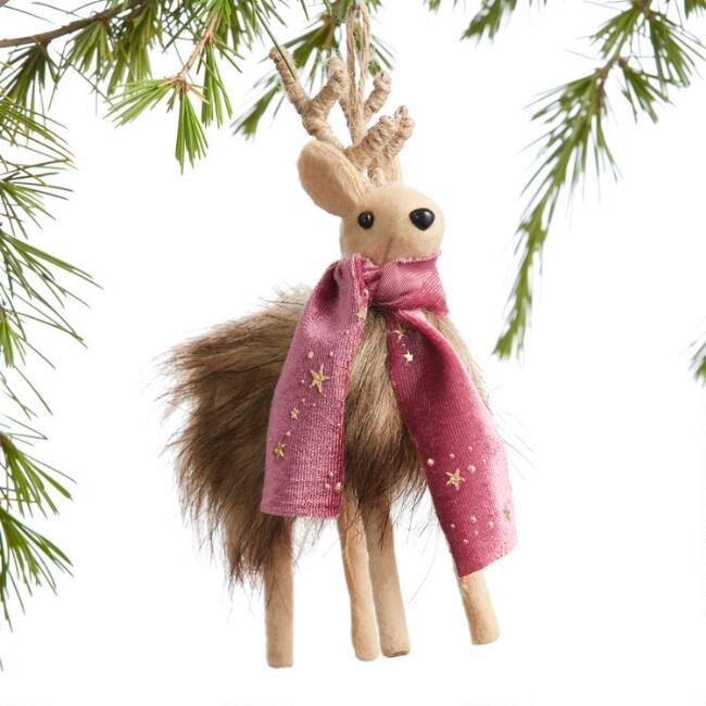 Brown Faux Fur Deer Ornament | World Market