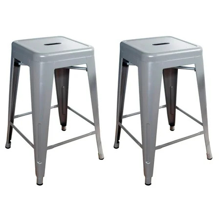 AmeriHome Loft Red 24"" Metal Bar Stool, Silver, Set of 2 | Walmart (US)