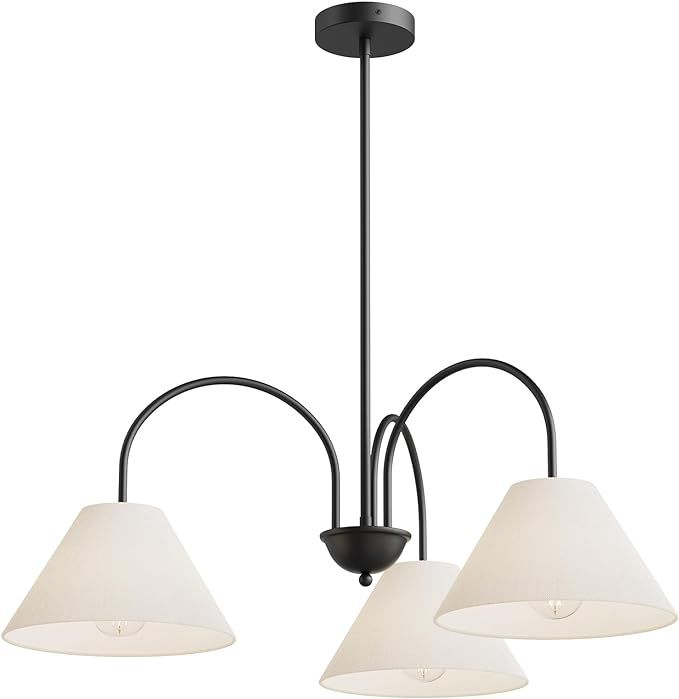 Electro bp;33" Dia 3-Light White Flared Linen Shade Chandelier with Black Arc Metal Arm,Classic f... | Amazon (US)