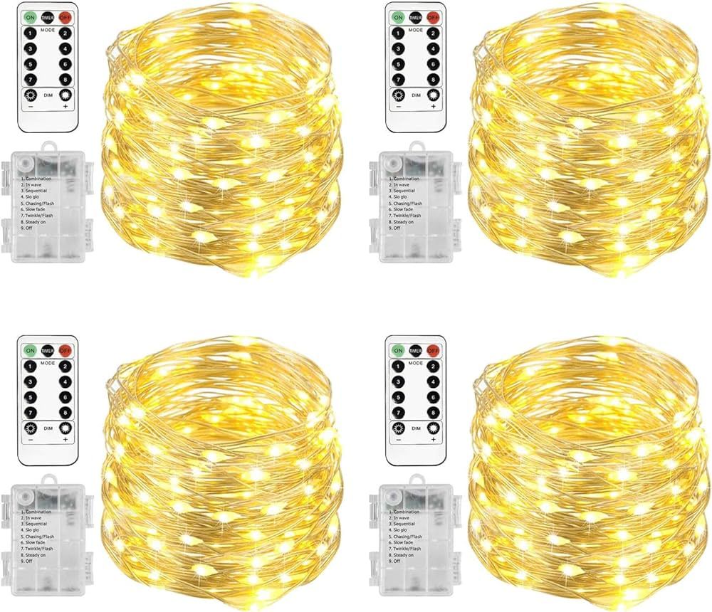 Homemory 4 Pack 20 Ft 60 LED Fairy Lights Battery Operated Christmas Lights with Remote Waterproo... | Amazon (US)