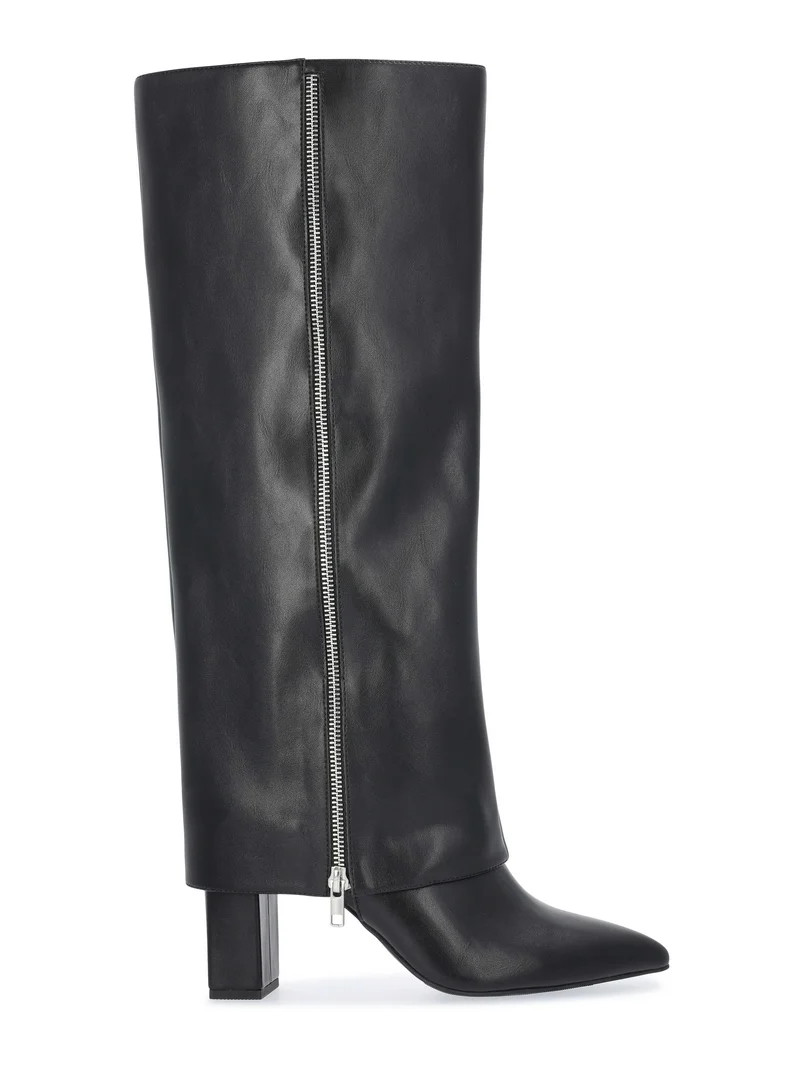 Scoop Women's Faux Leather Fold Over Zip Knee High Boots | Walmart (US)