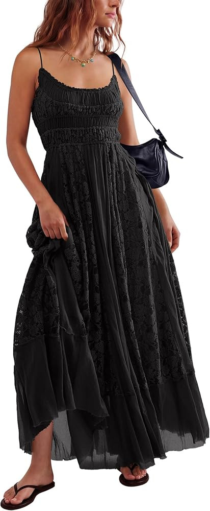 Gacaky Summer Dress for Women Casual Lace Floral Embroidered Bohemian Maxi Dress Flowy A Line Bea... | Amazon (US)