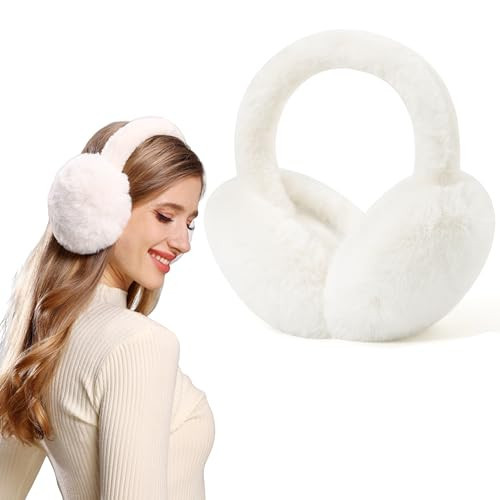 FSMILING White Ear Muffs Women Earmuffs Fluffy Womens Ear Muffs Adjustable Winter Fur Earmuffs For Women Adult | Amazon (UK)