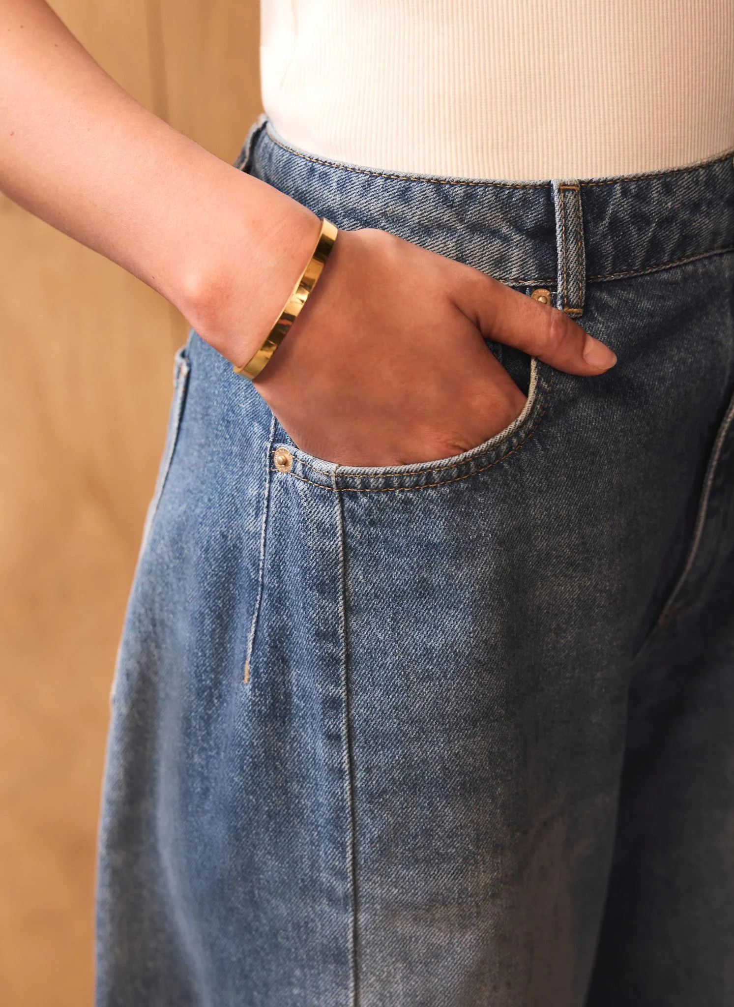 Gold Stainless Steel Slim Bangle | Mint Velvet