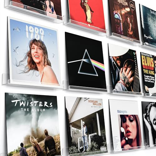Laurensory 12 Pack Vinyl Record Shelf Wall Mount, 12 inch Clear Acrylic Album Record Holder Display, Floating Shelves for Wall, Magazine Shelf, Kids Bookshelf, Suitable for Bedroom, Living Room, etc | Amazon (US)