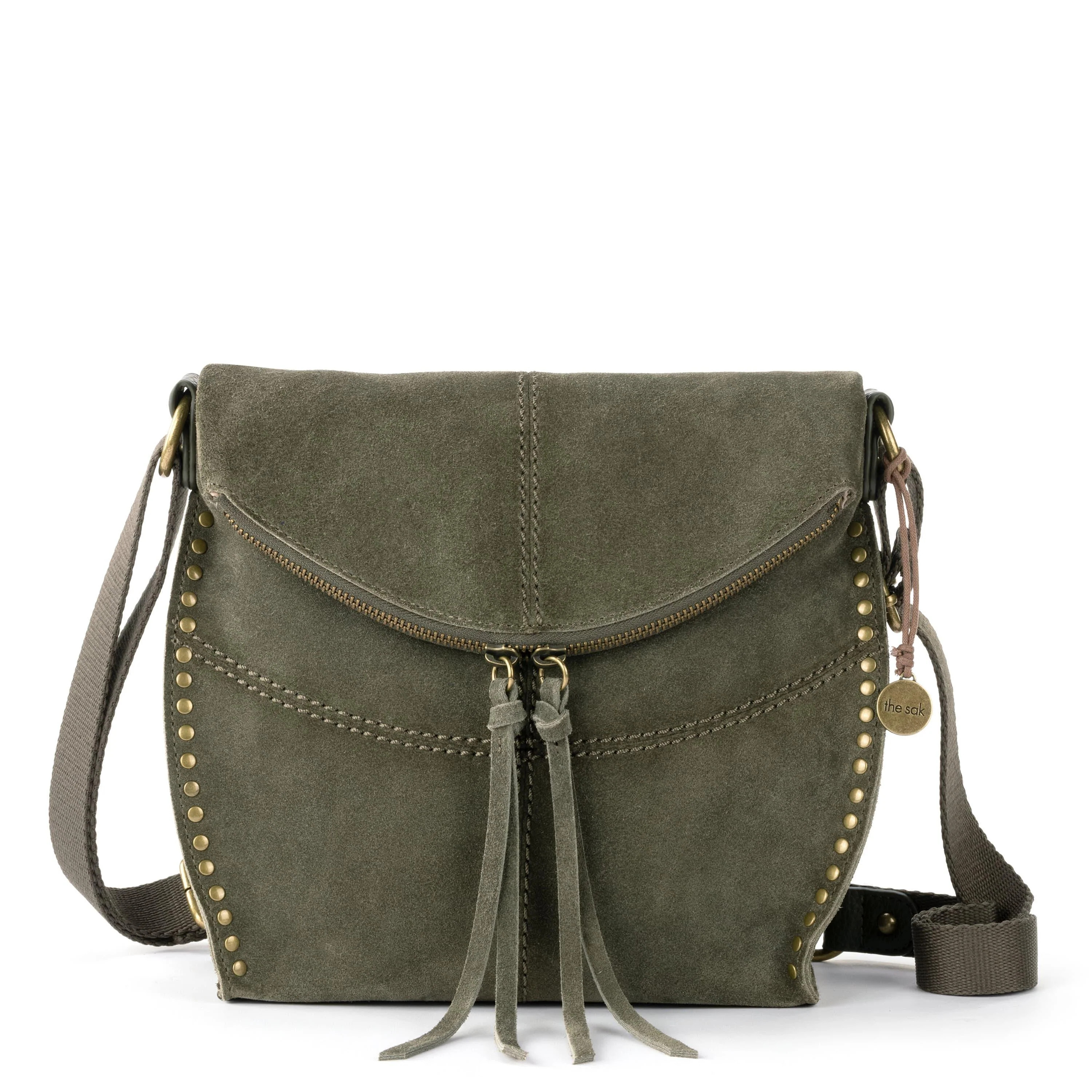 Silverlake Flap Crossbody Bag in Moss Suede | The Sak