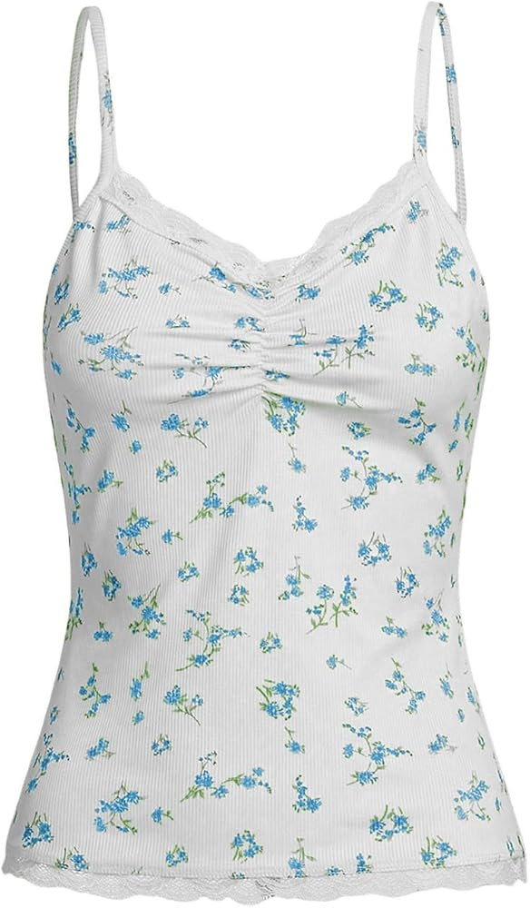 SOLY HUX Women's Y2k Floral Print Camisole Fairy Cute Lace Trim Cami Top Coquette Summer Vest Top... | Amazon (US)