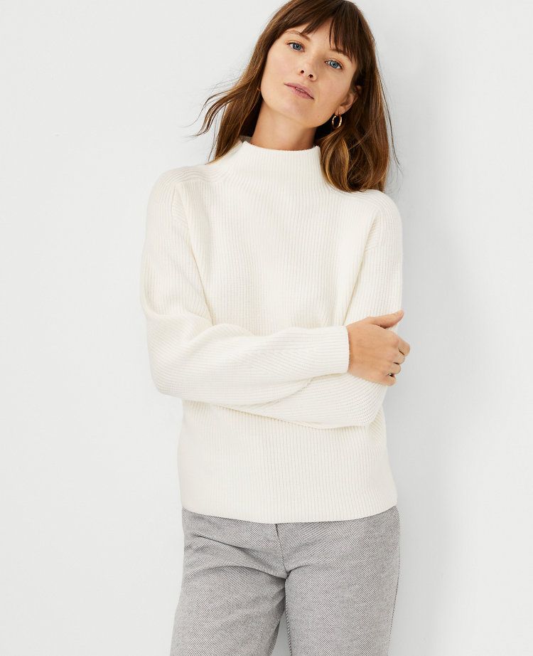 Petite Ribbed Mock Neck Sweater | Ann Taylor (US)