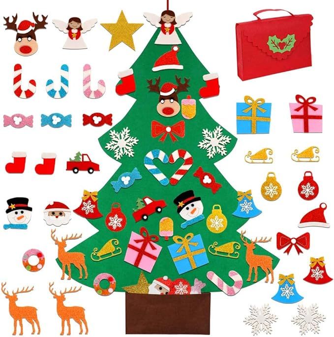 OurWarm DIY Felt Christmas Tree for Kids, 3ft Christmas Tree with 30pcs Glitter Ornaments for Kid... | Amazon (US)
