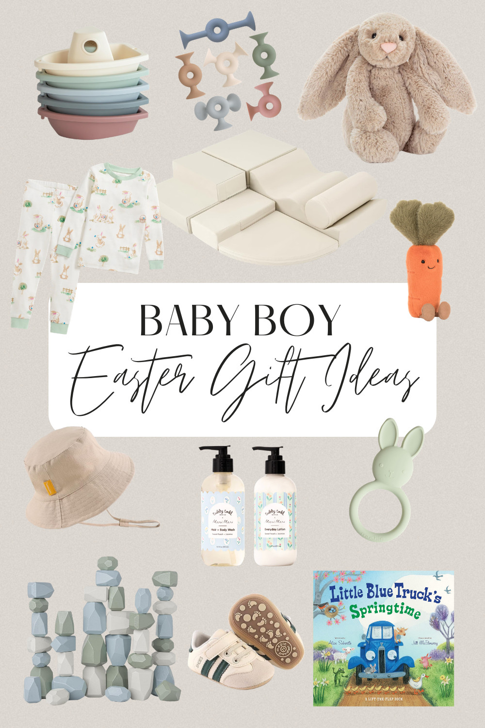 The sweetest baby boy Easter basket ideas for your little one’s first Easter 🐰💙

Sharing my favorite neutral, aesthetic baby gifts that are both cute and practical—perfect for infants, crawlers, and new moms building a thoughtful basket.

From soft plush toys + teething rings to stacking toys, cozy pajamas, baby skincare, and first shoes, these are must-haves for a modern, minimal Easter basket you’ll actually use daily.

✨ Perfect for:
• Baby’s first Easter
• Neutral nursery style lovers
• Montessori-inspired toys
• Thoughtful + practical baby gifts

Shop everything below. 💛

#BabyEasterBasket #BabyBoyEaster #FirstEaster #EasterBasketIdeas #BabyGiftGuide #NeutralBabyStyle #MontessoriBaby #BabyMustHaves #NewMomEssentials #LTKBaby #AmazonBabyFinds #SpringBabyStyle 

 #LTKmomlife #LTKBaby #LTKBump