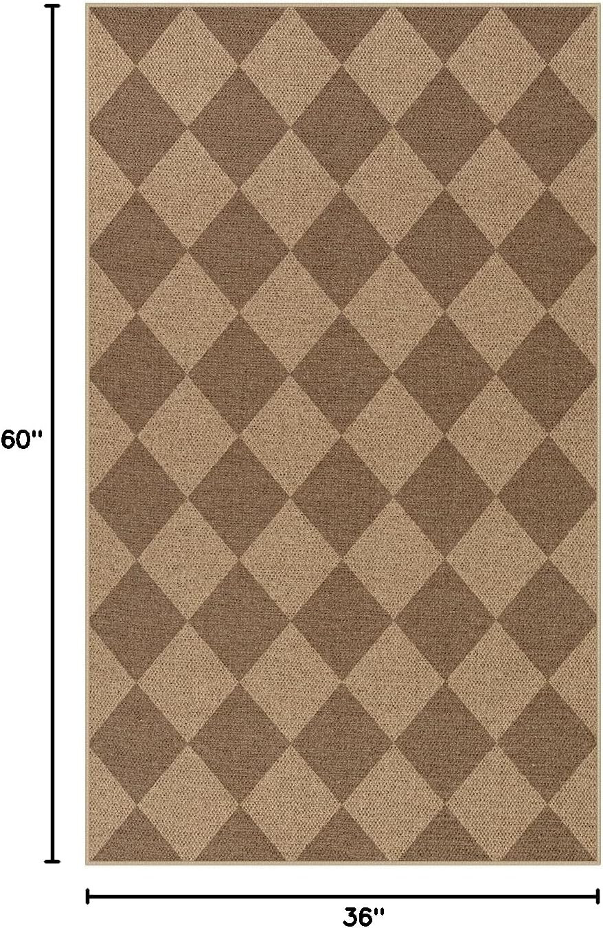 Lahome Checkered Easy Jute Indoor Outdoor Rug, 3x5 Washable Nature Rug for Entryway Living Room I... | Amazon (US)