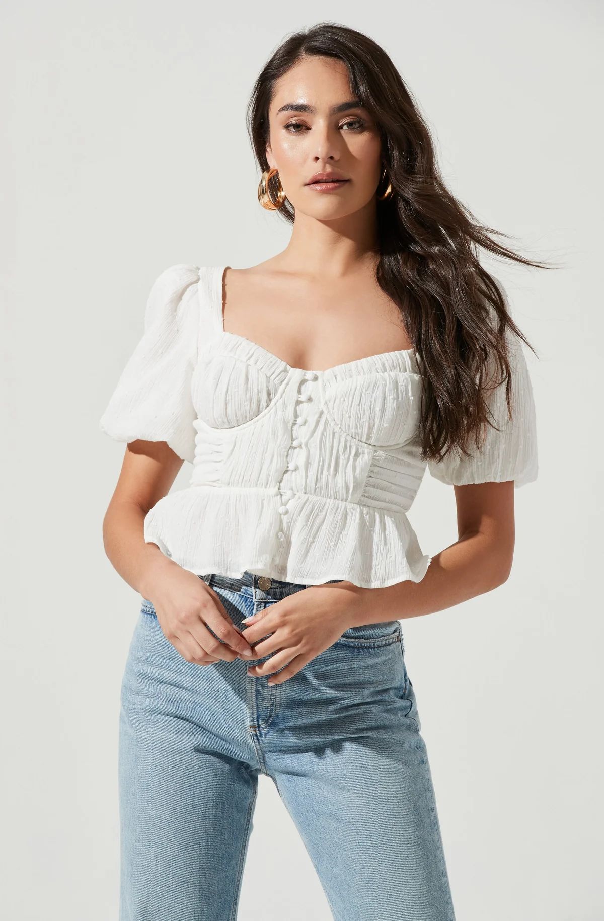 Clairemont Sweetheart Neck Puff Sleeve Peplum Top | ASTR The Label (US)