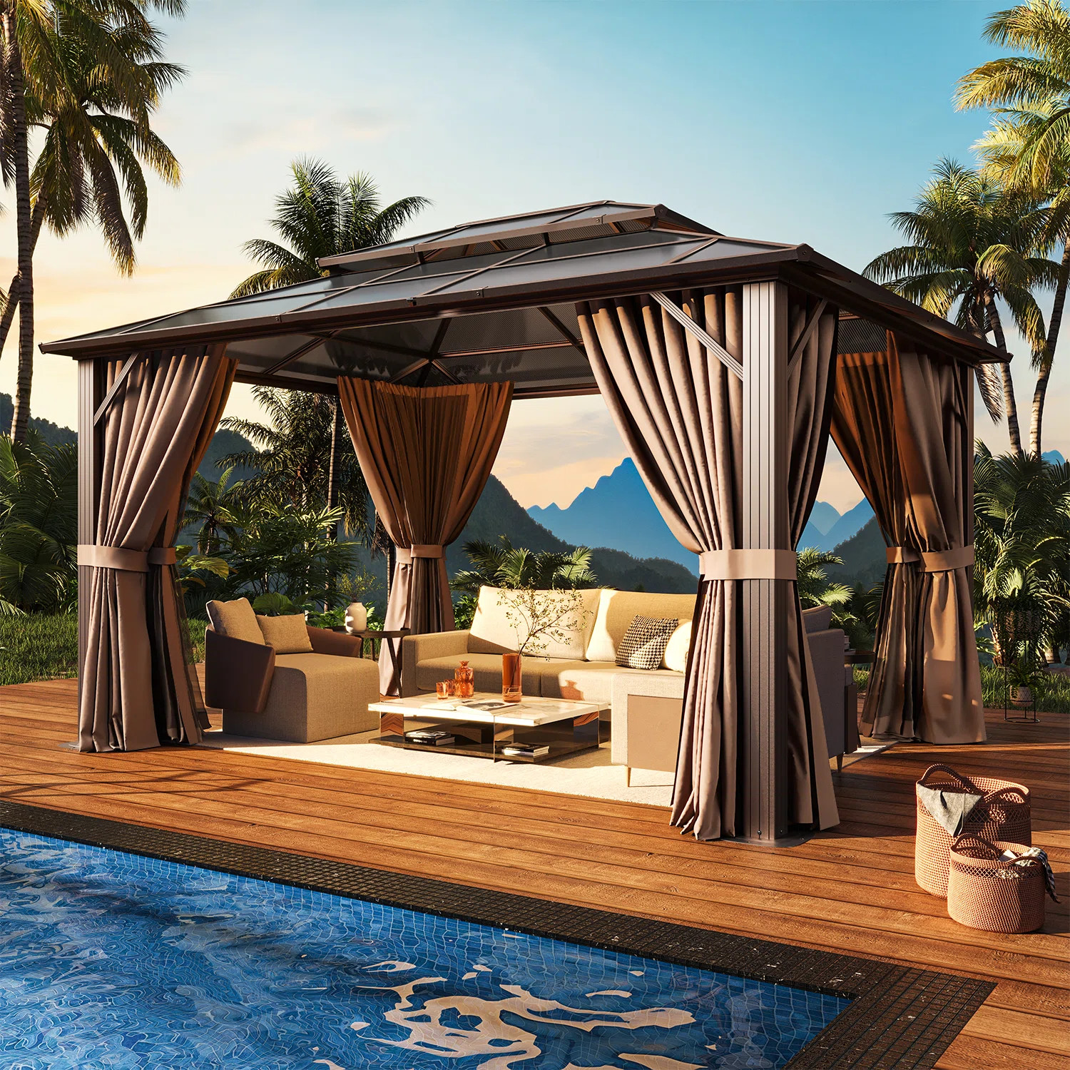 13 Ft. W x 10 Ft. D Outdoor Patio Gazebo with Hardtop Double Roof | Wayfair North America