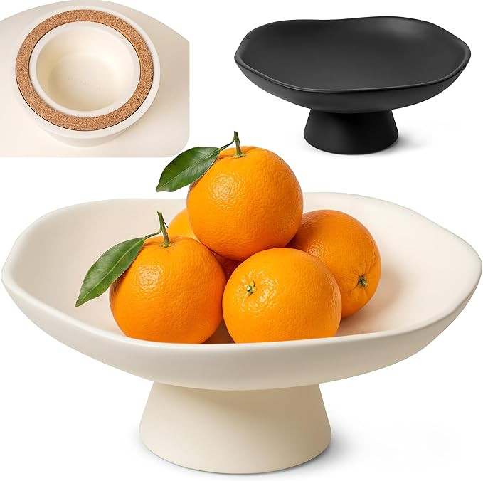 Modern Concrete Fruit Bowl for Kitchen Counter – Cream White Decorative Pedestal Bowl, 11.2” ... | Amazon (US)