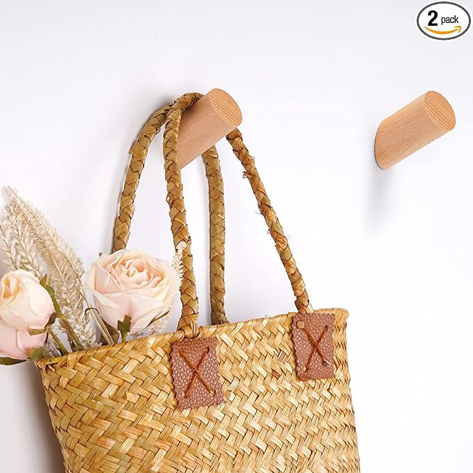 Felidio Wooden Wall Hooks, 2 Pack Coat Hooks Wall Mounted - Natural Wood Hook Coat Rack, Heavy Du... | Amazon (US)