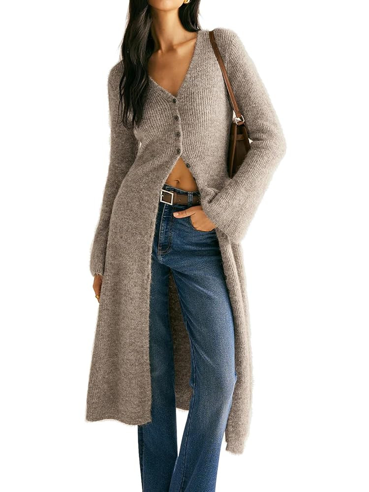 Jenisso Womens V-Neck Button Maxi Cardigan Bell Long Sleeve Open Front Split Breasted Sweater Dre... | Amazon (CA)