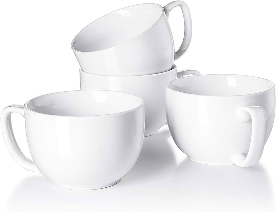 Teocera White Porcelain Jumbo Coffee Mugs Set of 4-16 Ounce Latte Cups with Handle for Hot or Col... | Amazon (US)