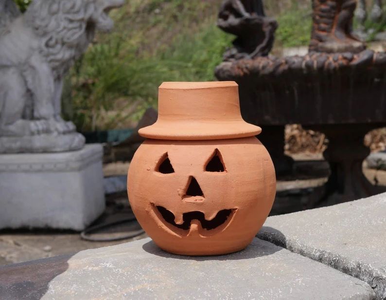 1 Quart Terra Cotta Jack-o'lantern Pumpkin With Hat From - Etsy | Etsy (US)