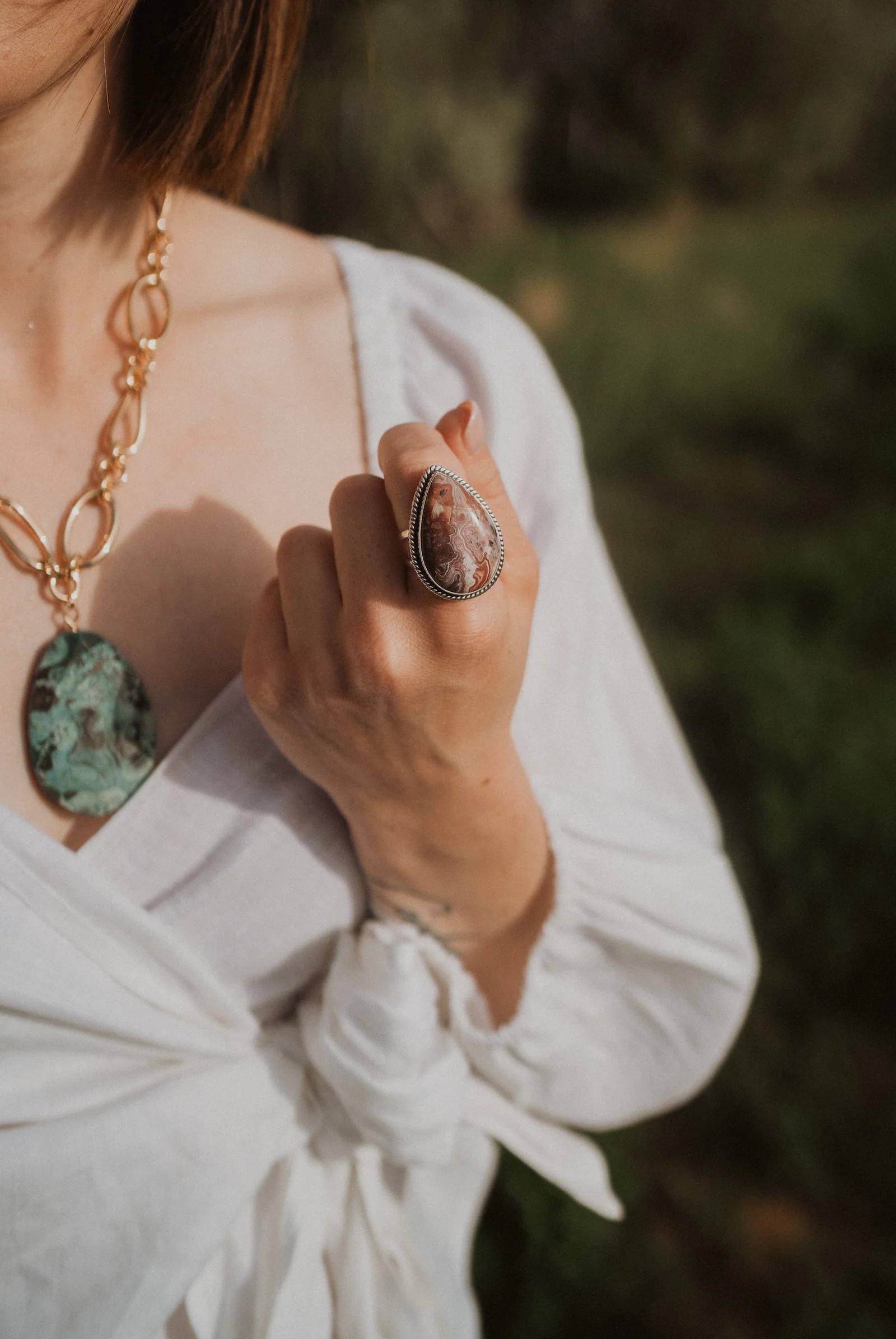 Theodette Ring | Crazy Lace Agate | Goldie Lew Jewelry, LLC