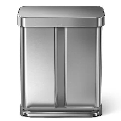 Simplehuman 58L / 15.3 Gallon Hands-Free Dual Compartment Recycling Kitchen Step Trash Can with Lid | Wayfair North America