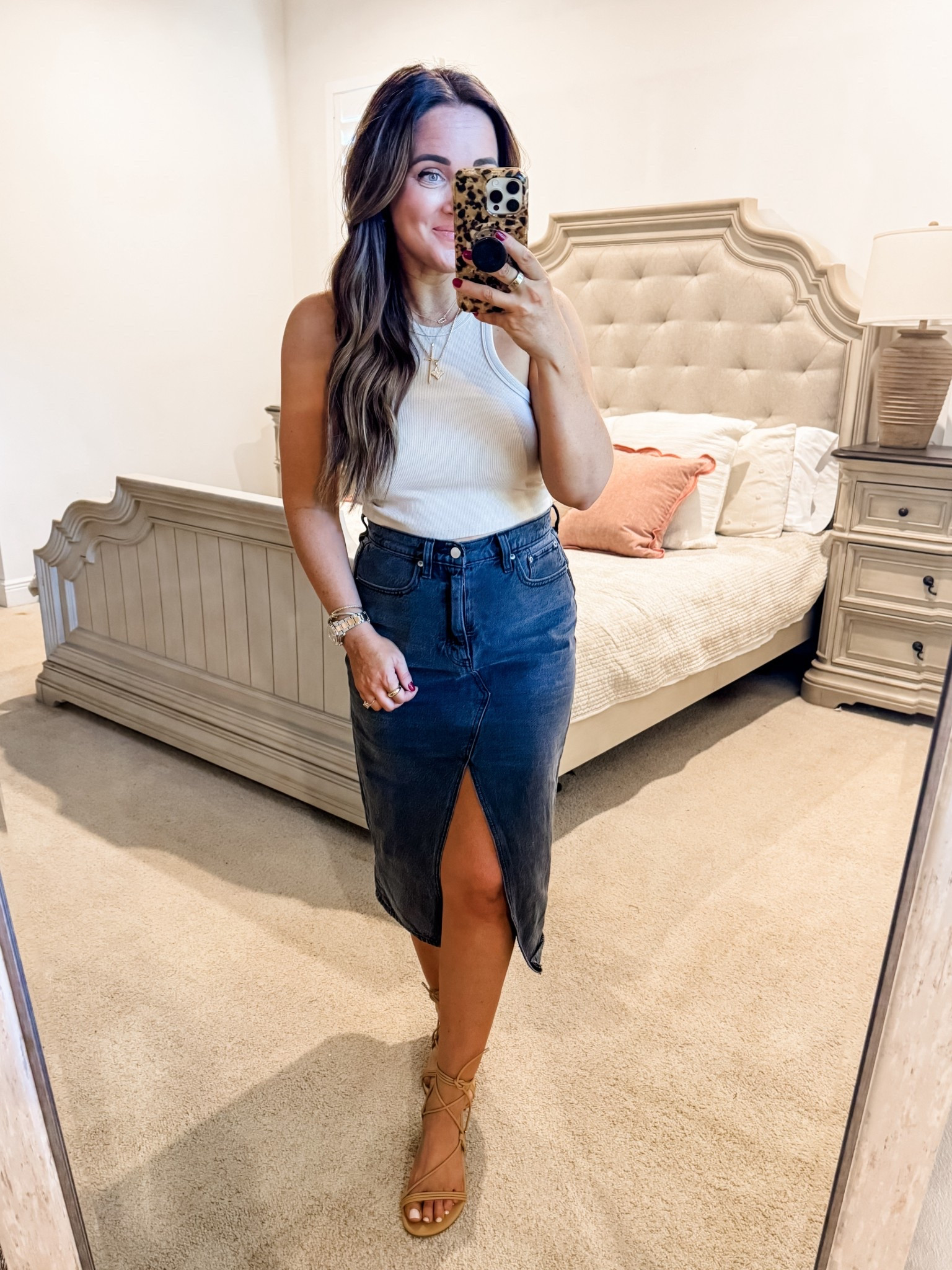 Tank - M, Skirt - 6 (tts) 
5’2” 145 lbs 
—
Abercrombie tank | Abercrombie skirt | Abercrombie denim | Denim midi skirt | Black denim skirt | High neck tank top 

#LTKShoeCrush #LTKFindsUnder50 #LTKStyleTip