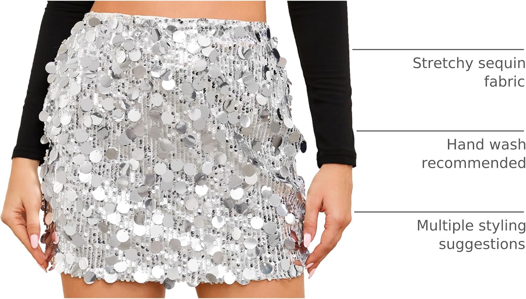 Sequin Skirt for Women Stretchy Bodycon Mini Skirts Sexy Sparkly Skirt Glitter Shiny Skirt Night ... | Amazon (US)