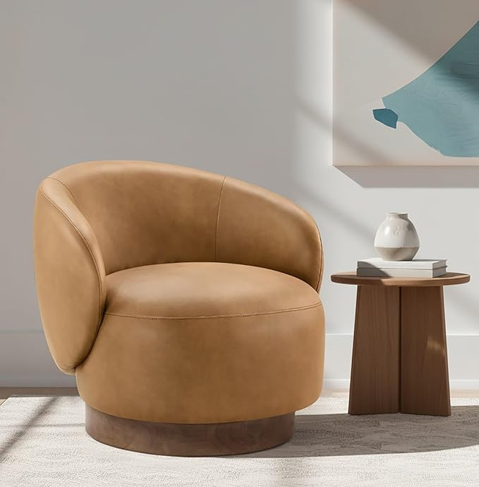 Swivel Accent Chair Modern Round Barrel Armchair with Upholstered Faux Leather for Living Room Be... | Amazon (US)