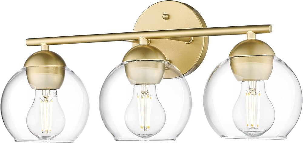 Emak 3-Light Gold Bathroom Light Fixtures Over Mirror, Globe Clear Glass Bathroom Vanity Lights, ... | Amazon (US)