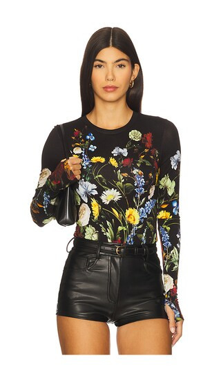 Alice + Olivia Olea Crew Neck Bodysuit in Black. - size S | Revolve Clothing (Global)