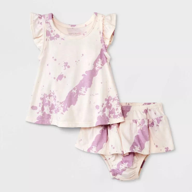 Grayson Mini Baby Girls' Jersey Ruffle Top & Bottom Set - Purple | Target