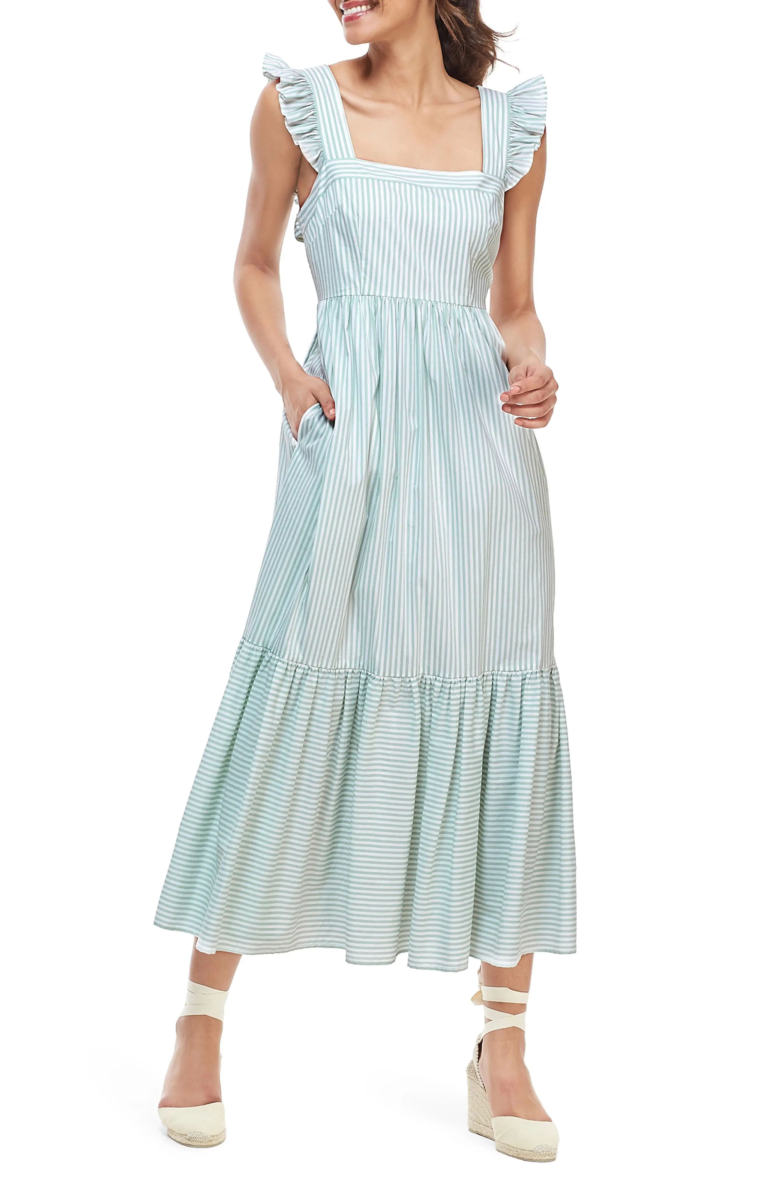 Women's Gal Meets Glam Collection Jasmine Stripe Square Neck Maxi Sundress, Size 18 (similar to 14W) | Nordstrom