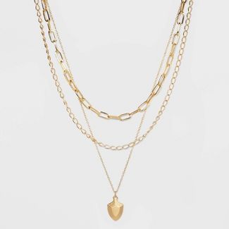 Multi-Strand Shield Pendant Chain Necklace - A New Day™ Gold | Target