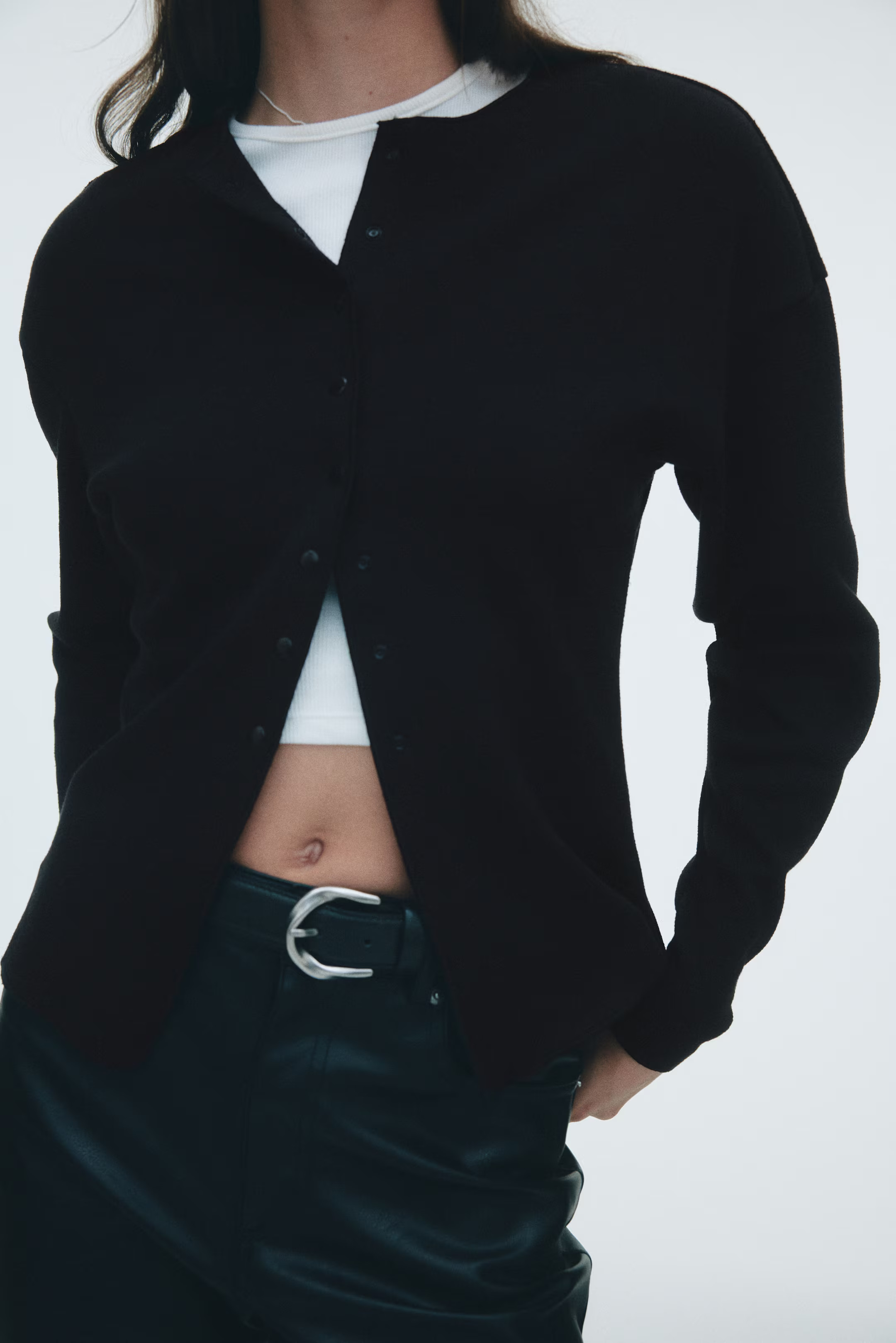 Textured-knit cardigan - Black - Ladies | H&M GB | H&M (UK, MY, IN, SG, PH, TW, HK)