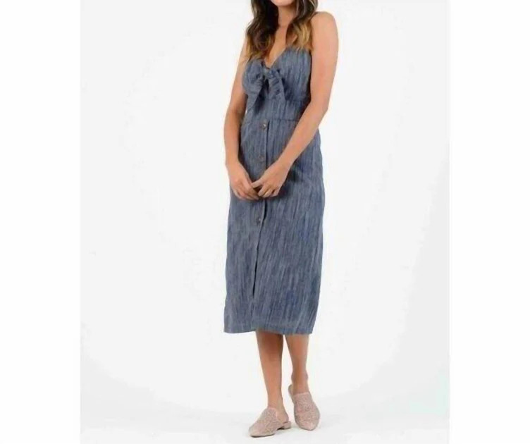 Nautical Linen Front Buttons Cotton Dress In Blue | Shop Simon