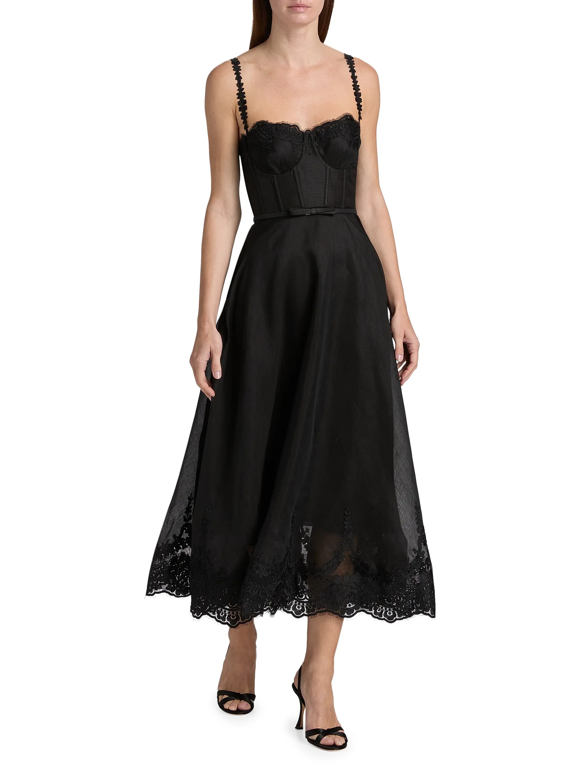 Hypnotic Linen-Silk Lace-Trim Midi-Dress | Saks Fifth Avenue