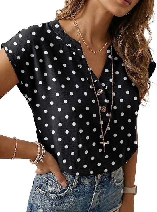Lepunuo Womens Summer Henley Tops Dressy Casual Cap Sleeve Business Work Shirts | Amazon (US)