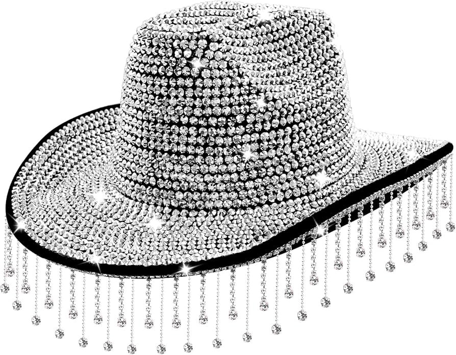 quescu Bridal Cowgirl Hat for Bachelorette Party,Rhinestone White Cowboy Hat for Women Bride to B... | Amazon (US)