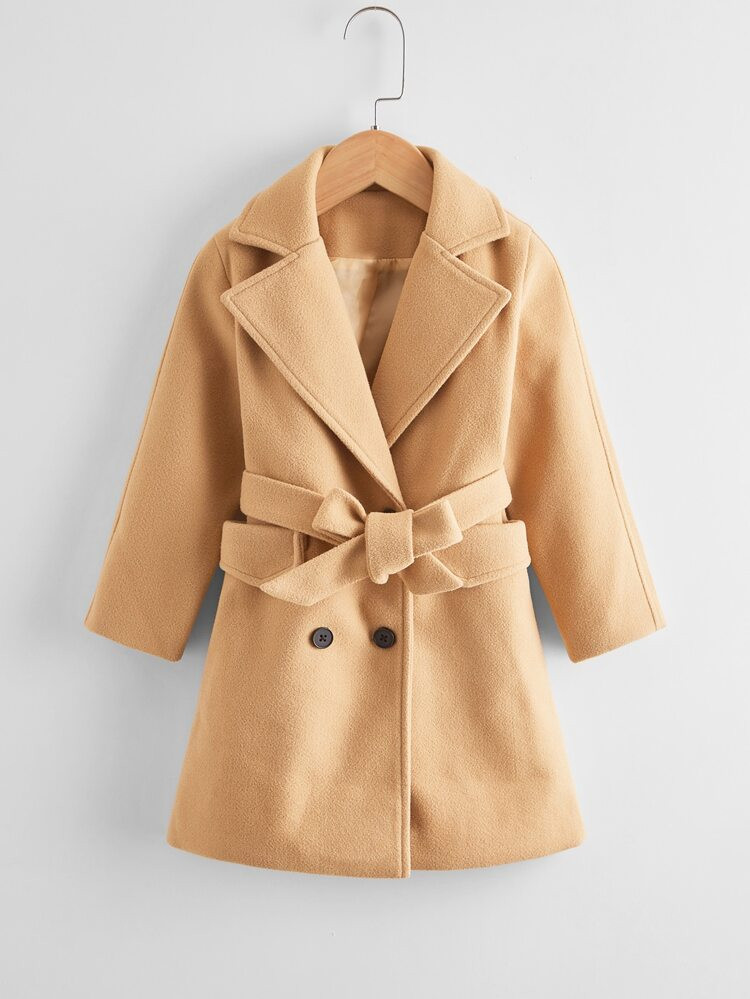 Toddler Girls Pocket Front Double Breasted Belted Overcoat | SHEIN