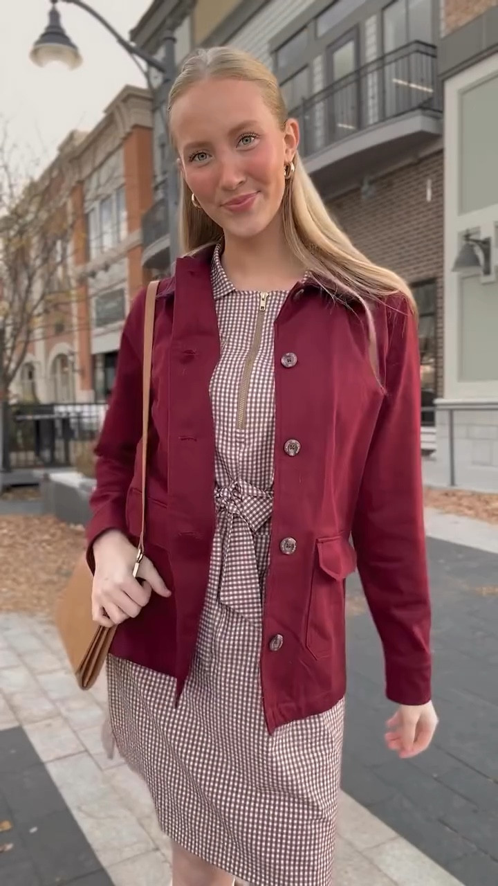 autumn ootd 🤎 code BF30EMREE to save $$ 🤭 this is albion’s biggest sale of the year!

#pinterestaesthetıc #modestfashion #falloutfit thanksgiving outfits. christmas outfits.  winter outfits.  burgundy jacket.  gingham dress.  knee high boots.  frye boots dupe.  white knee high socks.  leather.  

#LTKSeasonal #LTKootd #LTKSaleAlert