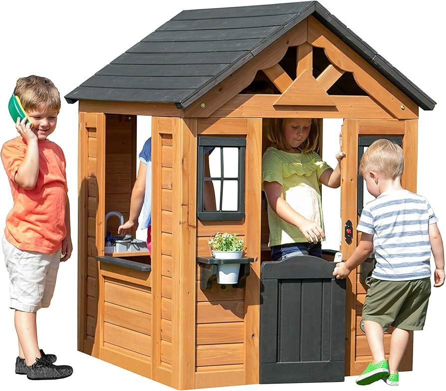 Backyard Discovery Sweetwater Cedar Wooden Kids Playhouse Cottage with Play Kitchen, Snack Bar, H... | Amazon (US)
