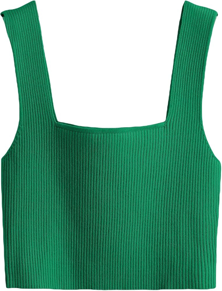 Verdusa Women's Square Neck Sleeveless Solid Ribbed Knit Crop Top Tank | Amazon (US)