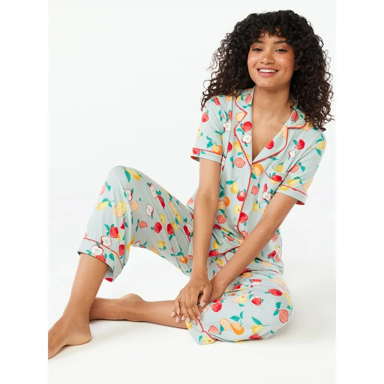 Joyspun Women's Notch Collar Top and Capris Sleep Set, 2-Piece, Sizes S to 3X | Walmart (US)