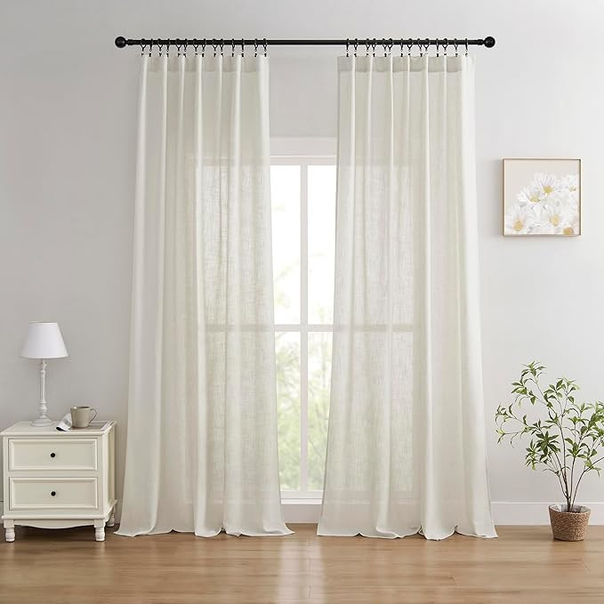 Joydeco Linen Curtains for Living Room,Semi Sheer Drapes Window Long Curtains 96 inches Long Pist... | Amazon (US)