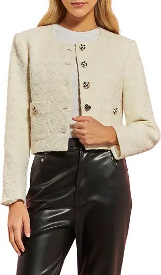 Premium Textured Houndstooth Crop Jacket | Nordstrom