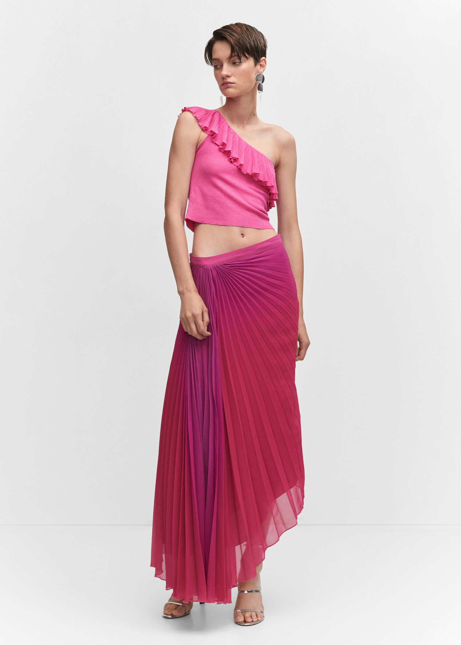 Asymmetrical ruffle top - Woman | MANGO United Kingdom | MANGO (UK)