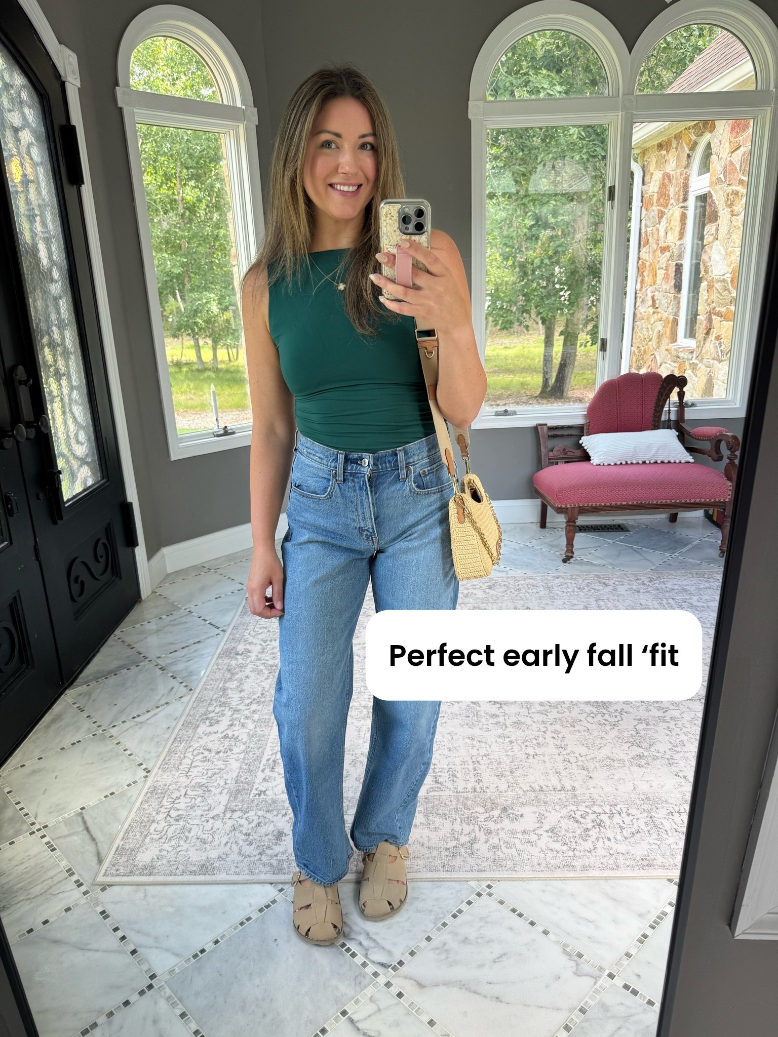 Perfect early fall fit 🍃🤎 A green backless padded top (no bra needed 🙌🏼), barrel jeans, Birkenstock clogs, a Prada bag + my Van Cleef-inspired necklace. The perfect mix of casual, comfy and a little luxe for those early fall days.

early fall outfit, early fall fashion, fall outfit ideas, fall fashion 2026, transitional fall outfit, casual fall outfit, elevated casual outfit, everyday fall style, women’s fall fashion, mom style, barrel jeans outfit, green top outfit, backless top, padded tank top, no bra top, Birkenstock clogs outfit, Prada bag outfit, designer inspired jewelry, Van Cleef inspired necklace, jewelry dupe, fall wardrobe essentials, neutral fall outfit, chic casual outfit, effortless style, LTK fashion, LTK outfit, LTK finds

#LTKootd #LTKmomlife #LTKOver40